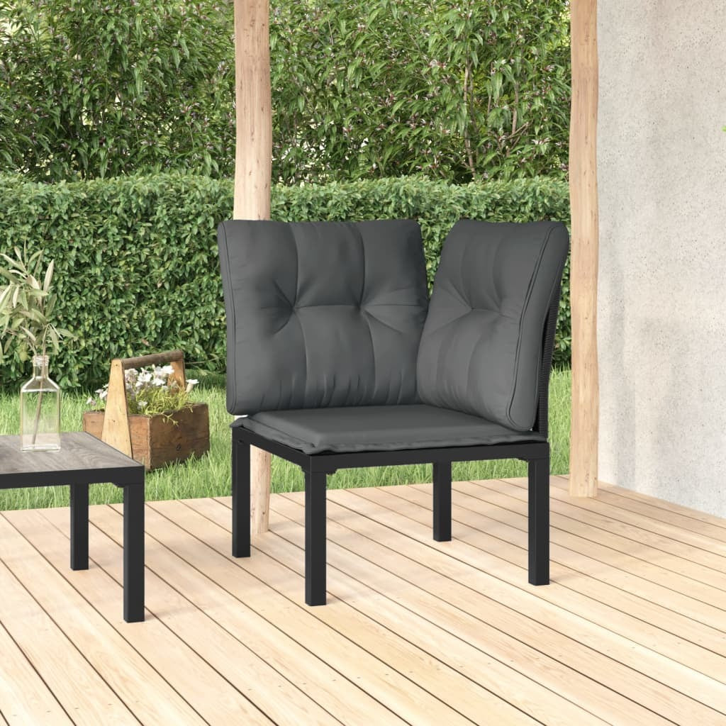 Patio Corner Chair with Cushions Black and Gray Poly Rattan