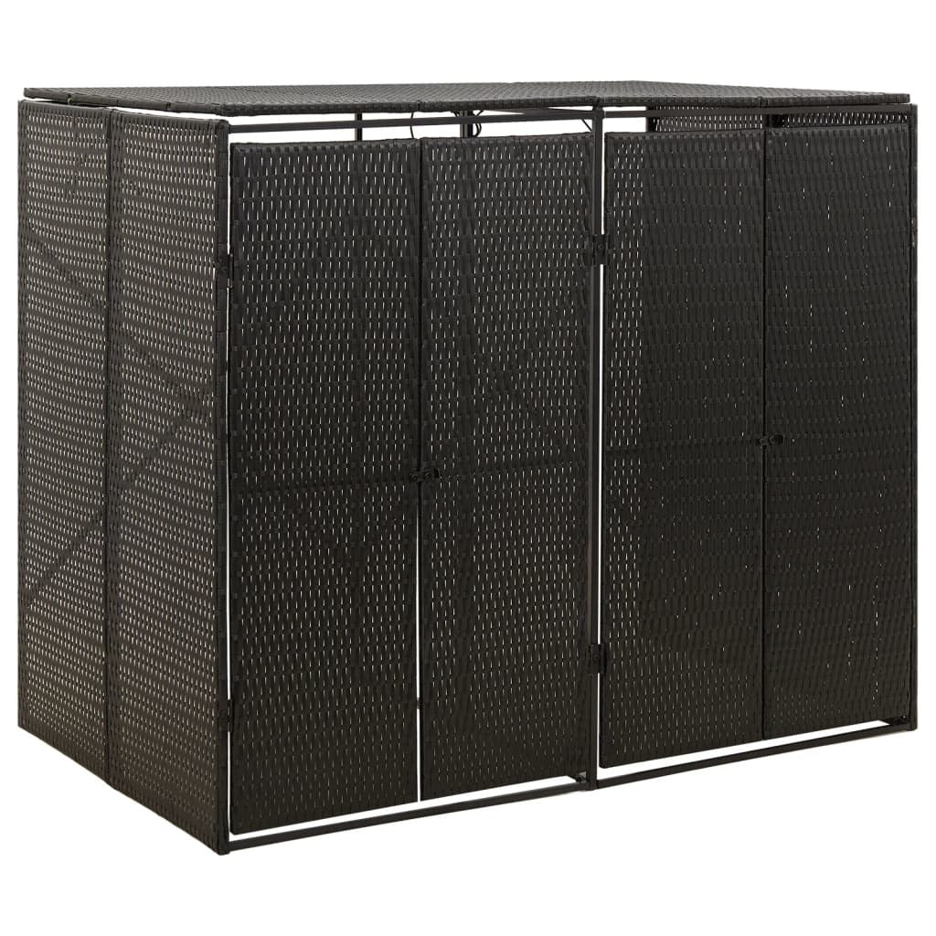 Double Wheelie Bin Shed Black 55.1"x31.5"x46.1" Poly Rattan