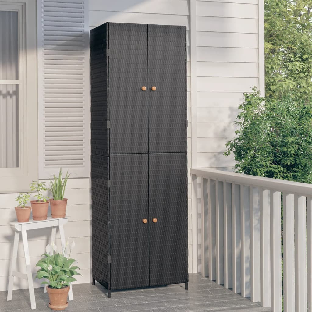 Garden Storage Cabinet Black 23.2"x15.7"x70.9" Poly Rattan