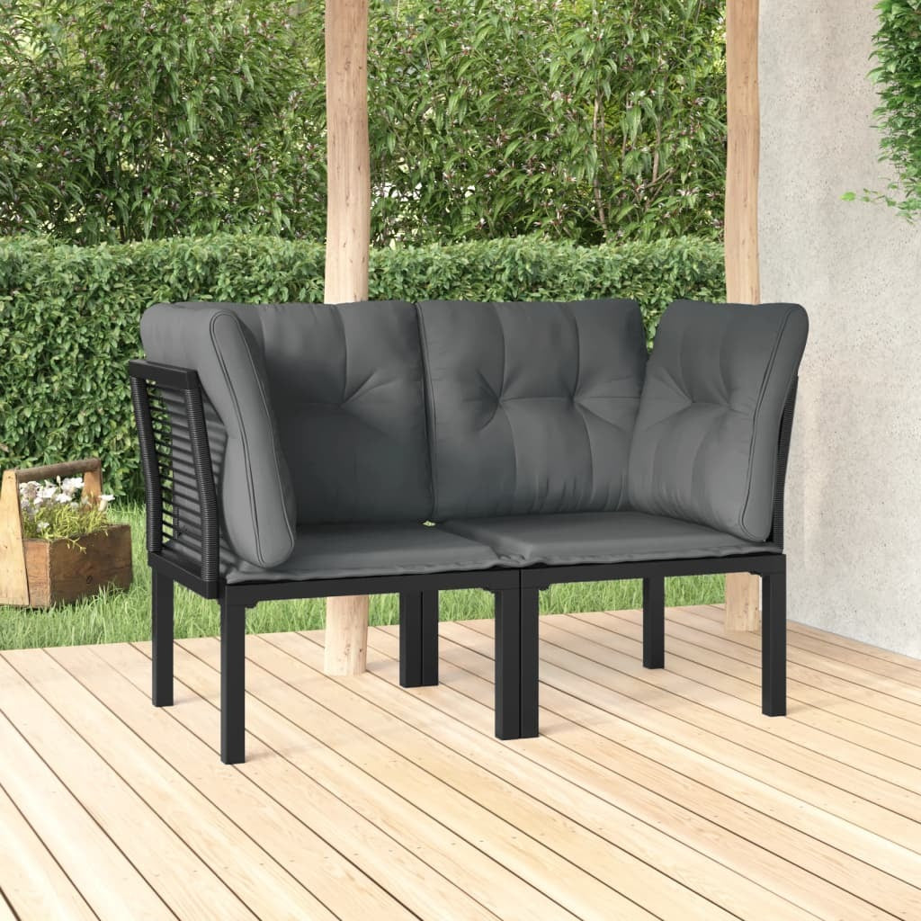 Patio Corner Chairs with Cushions 2 pcs Black and Gray Poly Rattan