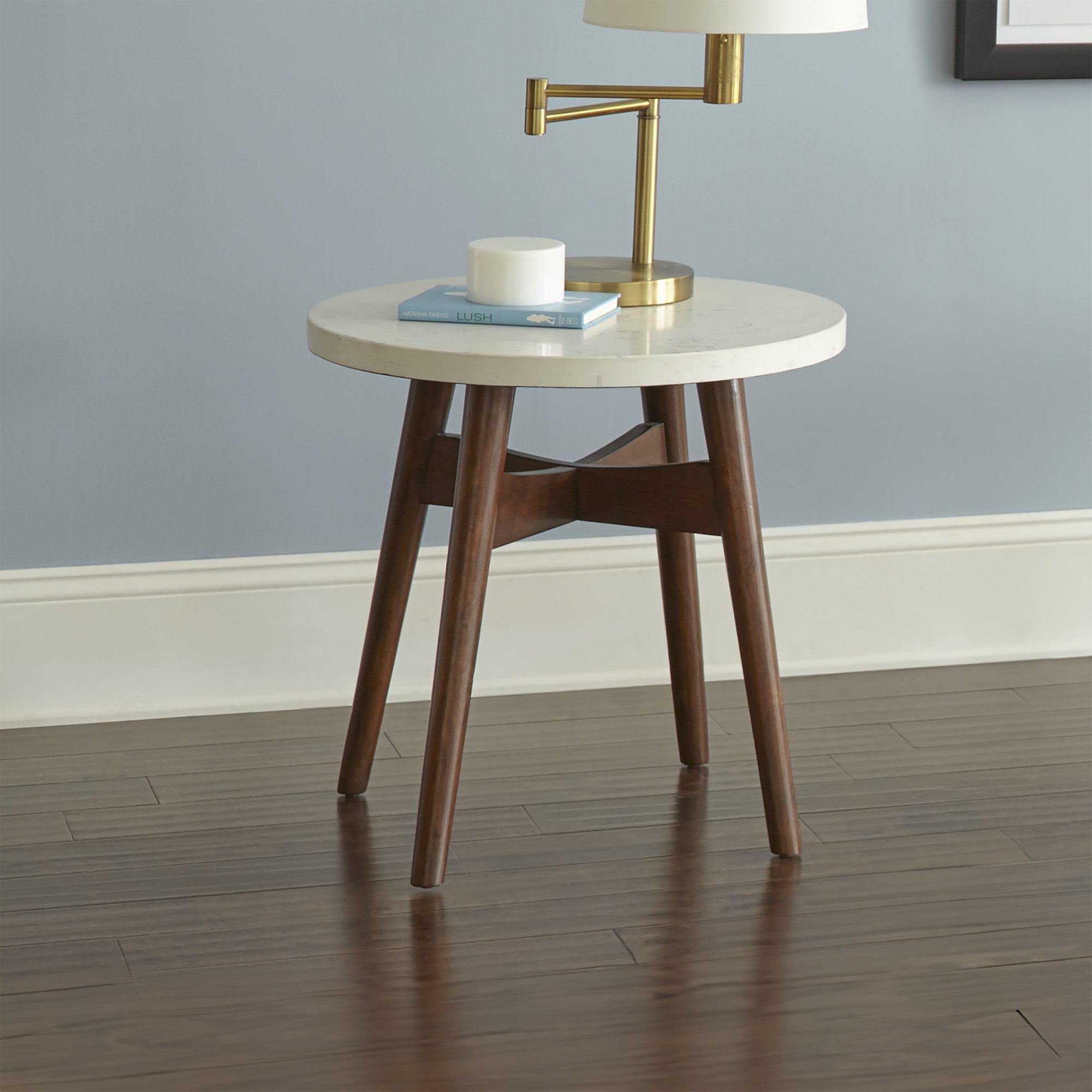 Contemporary Mid-Century Accent Tables - Natural Cherry Legs, White Silverstone® Tops - Classic Design with Modern Simplicity