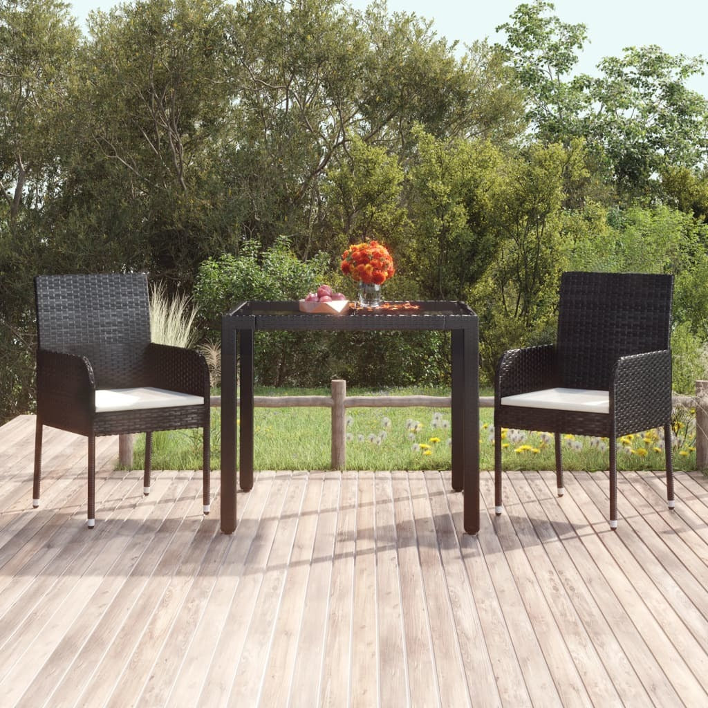 Patio Table with Glass Top Black 35.4"x35.4"x29.5" Poly Rattan