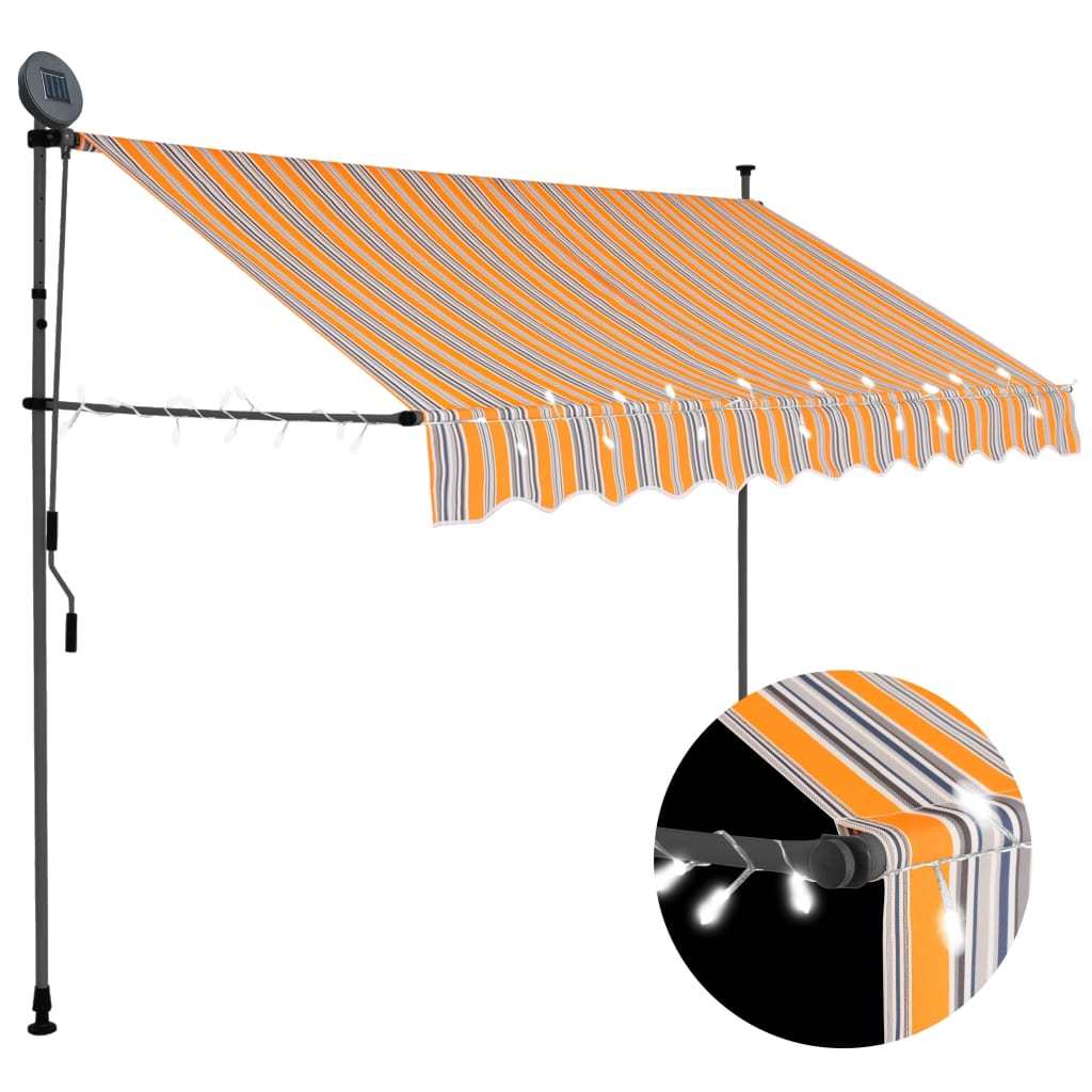 Manual Retractable Awning with LED 118.1" Yellow and Blue