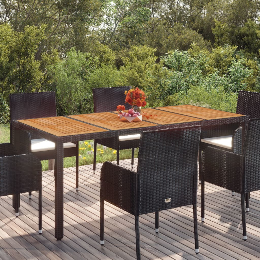 Patio Table with Wooden Top Black 74.8"x35.4"x29.5" Poly Rattan