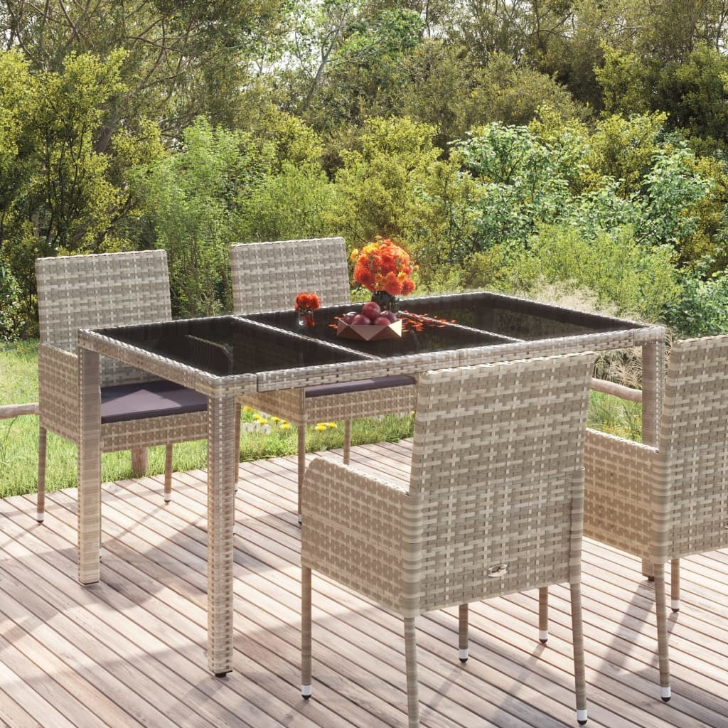 Patio Table with Glass Top Gray 59.1"x35.4"x29.5" Poly Rattan