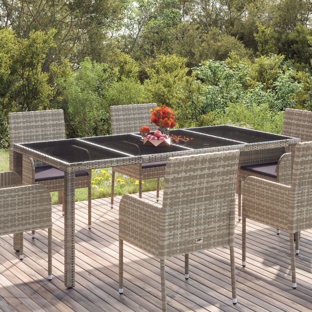 Patio Table with Glass Top Gray 74.8"x35.4"x29.5" Poly Rattan