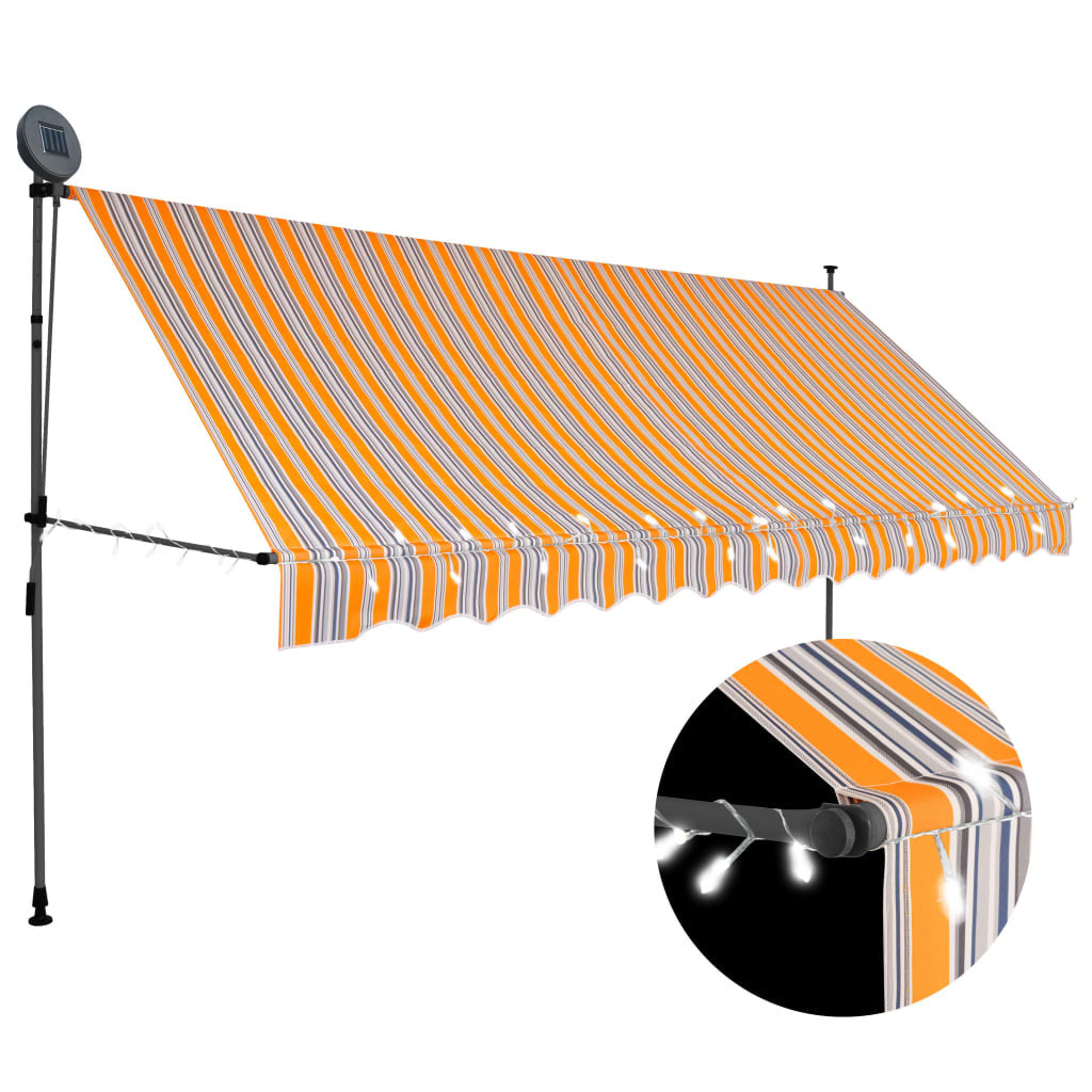 Manual Retractable Awning with LED 137.8" Yellow and Blue