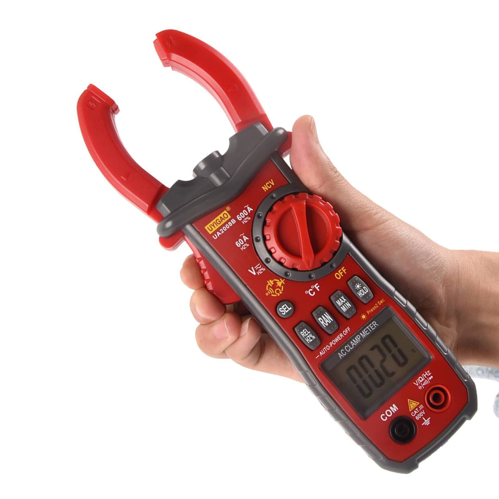 Digital Clamp Meter TRMS 6000 Counts, UA2008B Clamp Multimeter AC/DC Voltage Clamp Meter 600A Current Meter Auto-ranging Measures Resistance, Capacita