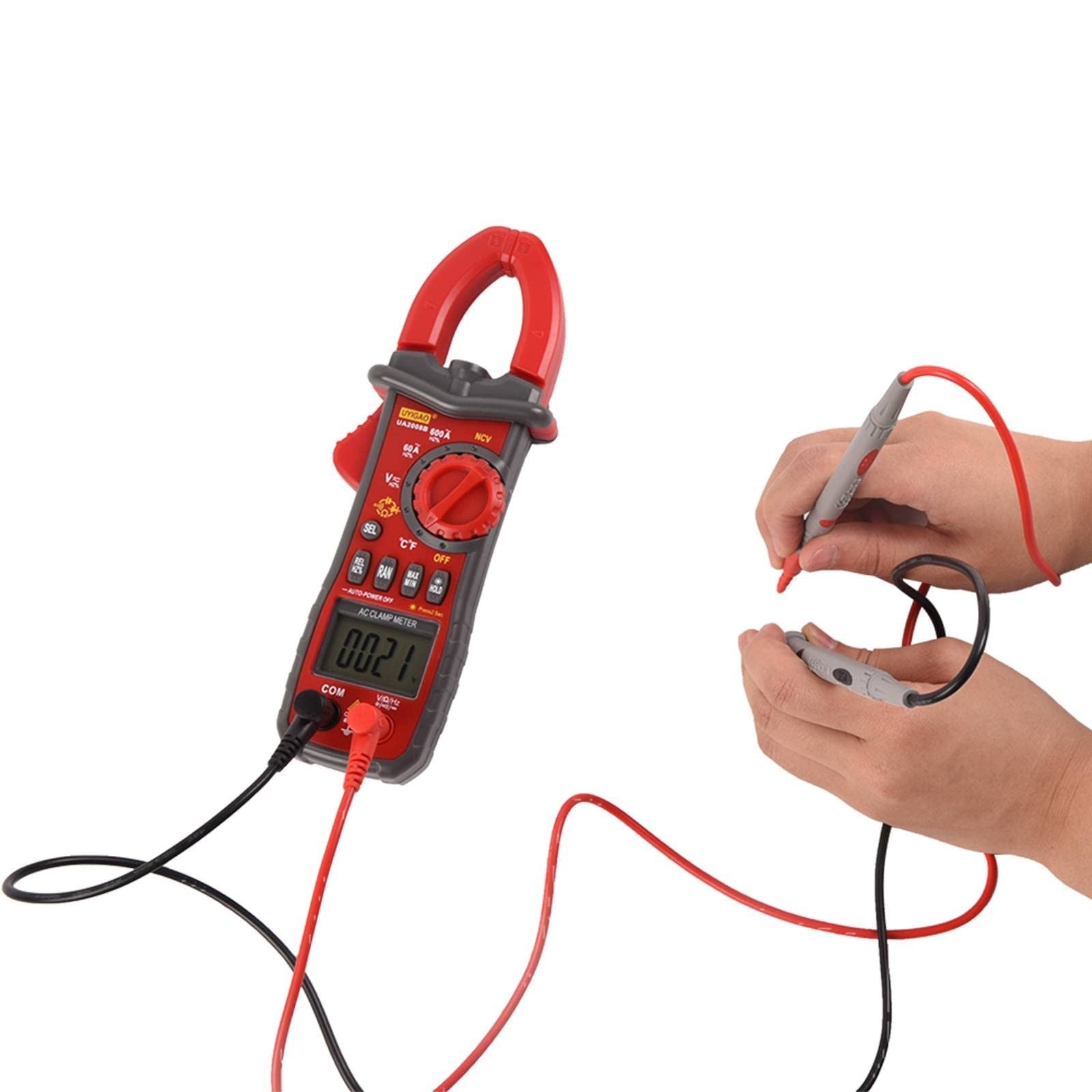Digital Clamp Meter TRMS 6000 Counts, UA2008B Clamp Multimeter AC/DC Voltage Clamp Meter 600A Current Meter Auto-ranging Measures Resistance, Capacita