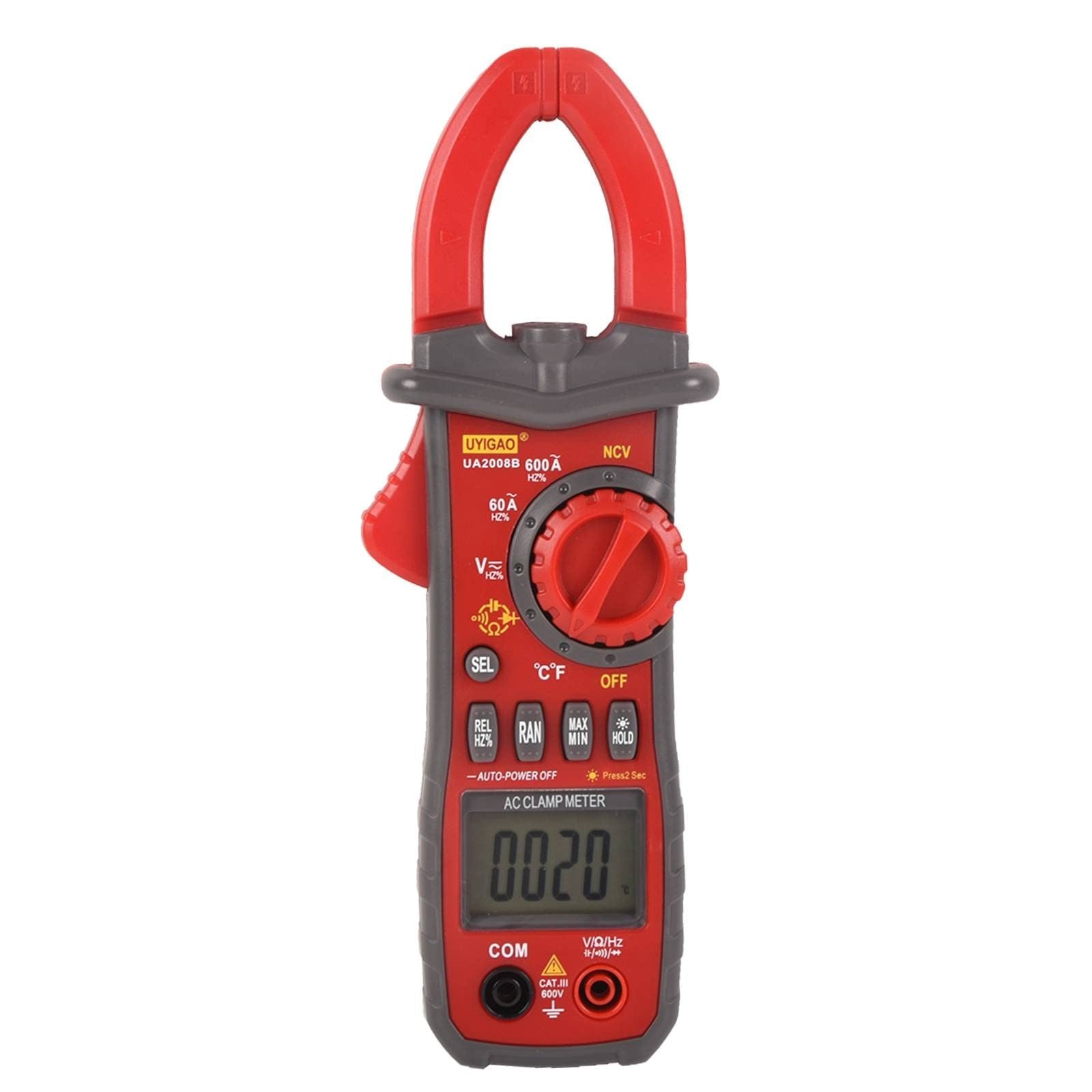 Digital Clamp Meter TRMS 6000 Counts, UA2008B Clamp Multimeter AC/DC Voltage Clamp Meter 600A Current Meter Auto-ranging Measures Resistance, Capacita