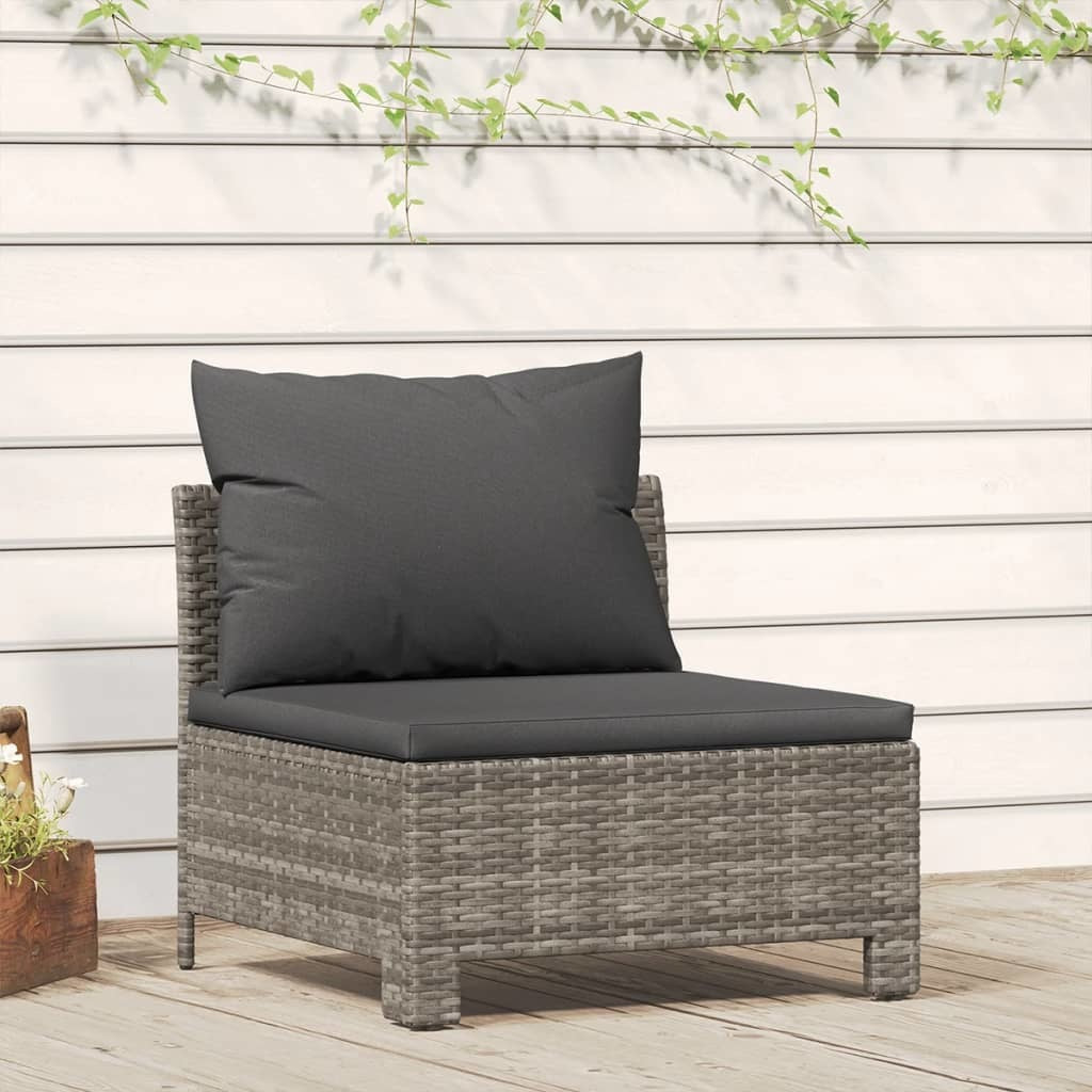 Patio Middle Sofa with Cushion Gray Poly Rattan