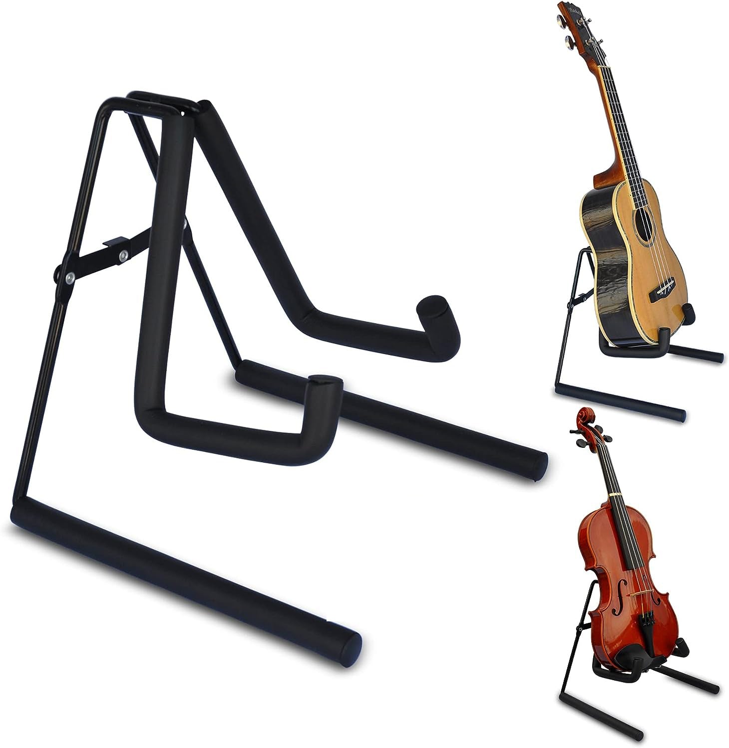 5 Core Ukulele Stand Black A Frame Holder | Lightweight Floor Stand for Uku, Mini Guitar, Banjo, Mandolin, Violin, Black | Anti-Slippery Base | Premium Thick Sponge Padded Arms Metal Body - GSS UKU