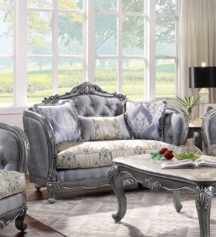 ACME Ariadne Loveseat w/3 Pillows, Fabric & Platinum 55346