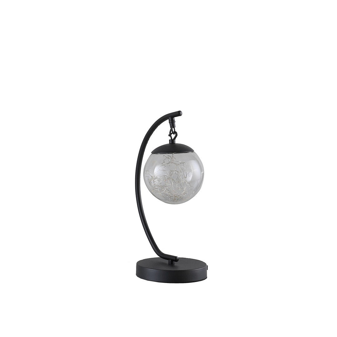 14" In Pendulum Multi-Colored Led Glass Orb Black Metal Table Lamp W/ Usb Port