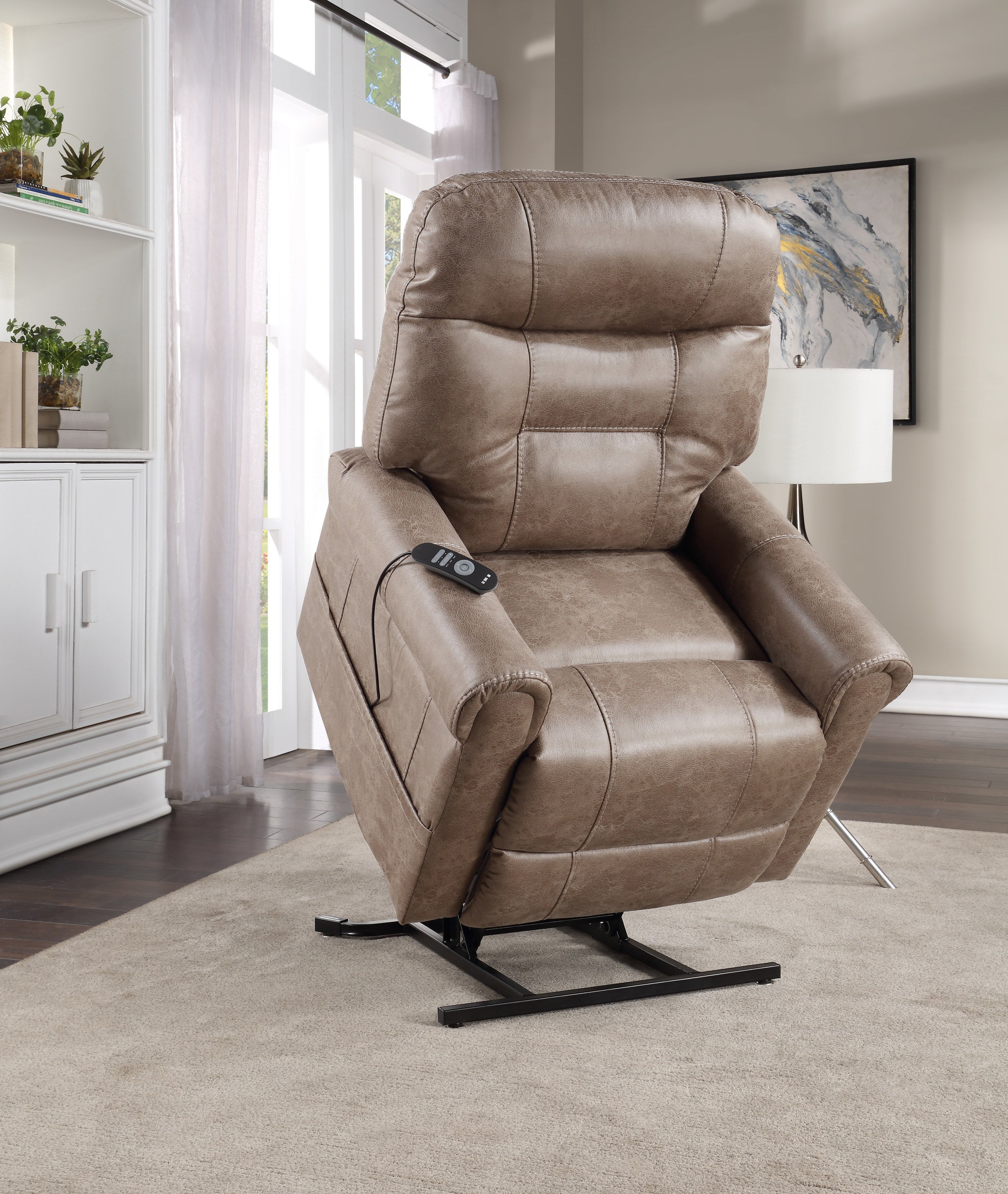 Classic Rolled Arm Power Lift-Chair Recliner - Heat, Adjustable Massage - Plush Seating, High-Grade Polyester Fabric