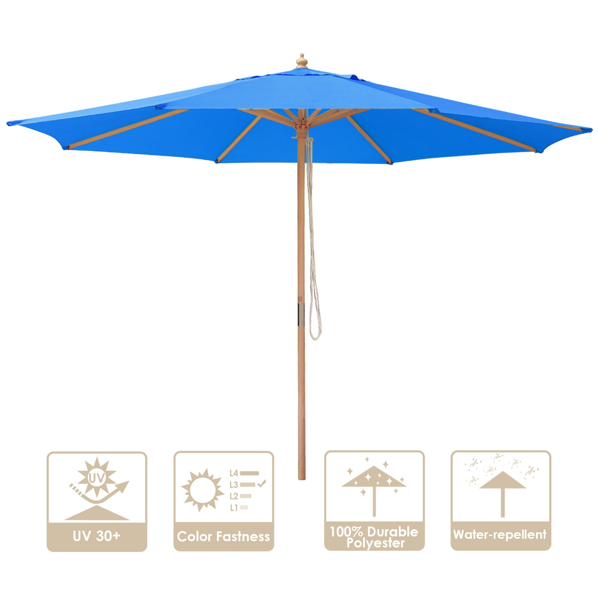 13 Ft Wooden Umbrella Blue