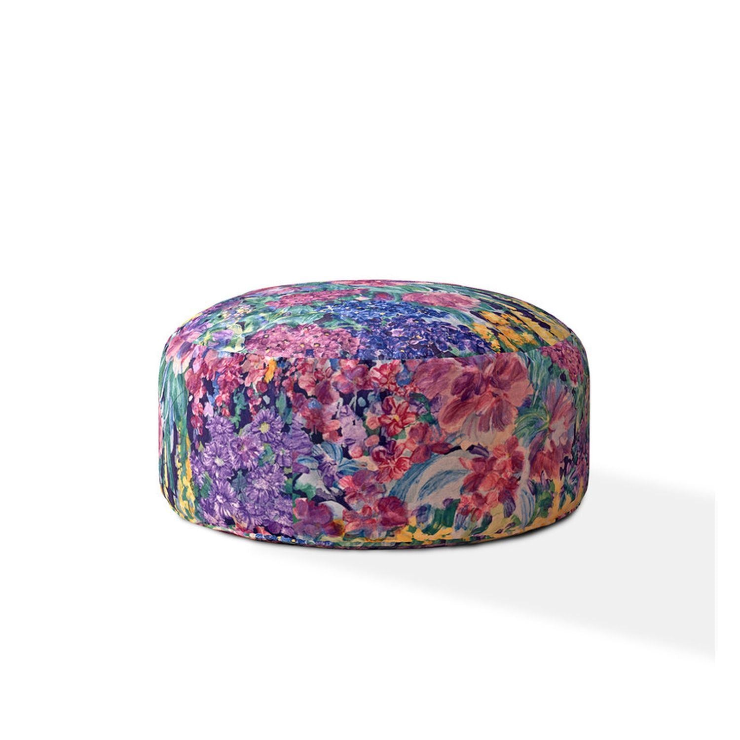 Indoor SPRING GARDEN Multi Round Zipper Pouf - Stuffed - Extra Beads Included! - 24in dia x 20in tall