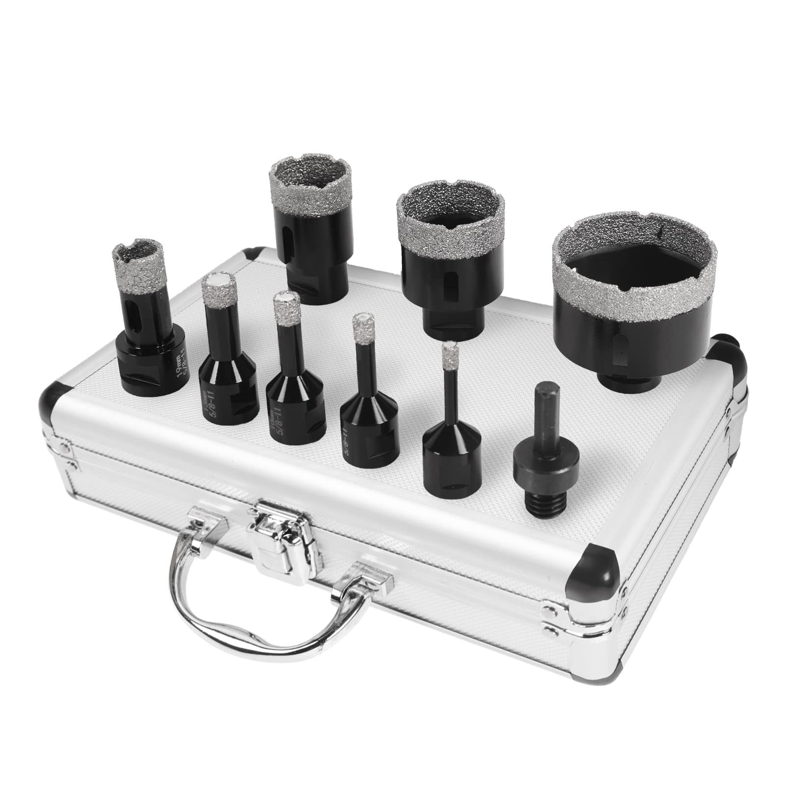 9-Piece Diamond Hole Saw Kit, Diamond Core Drill Bits Set(6-65mm+Hex) Tile Hole Saw Kit Vacuum Brazed Core Drill Bits for Glass Marble Granite Stone Porcelain Tile Ceramic Brick