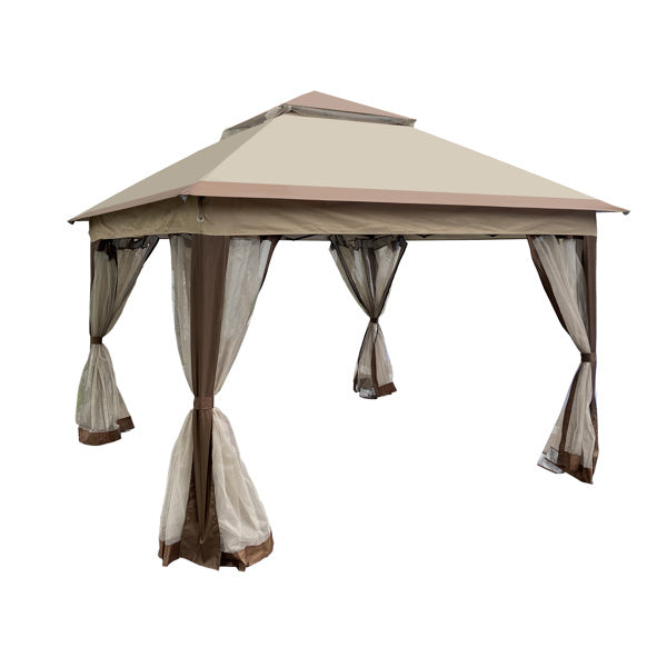 Outdoor 11 x 11 Ft 2-Tier Soft Top Pop up Gazebo Canopy with Removable Zipper Netting and 4 Sandbags,Coffee