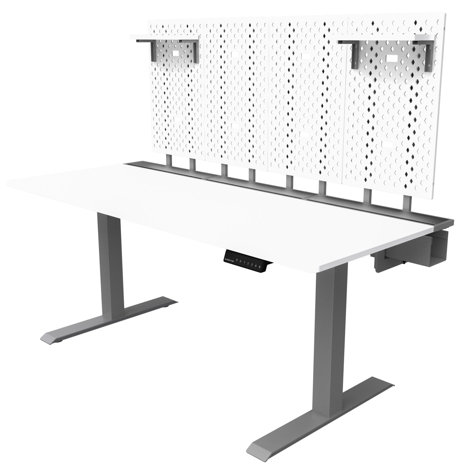 DEZCTOP Electric Height Adjustable Desk, Bifrost Elite 160 63W x 28D Gaming PC Computer Desk with 4PCS Pegboard and 2PCS Shelves, Large Workstation for Gamers, Built-in Cable Management