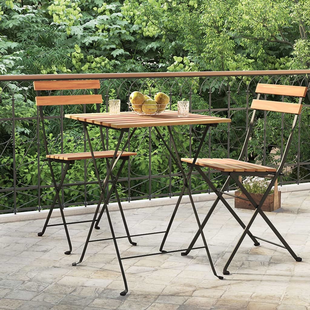 Folding Bistro Table 21.7"x21.3"x28" Solid Wood Teak and Steel