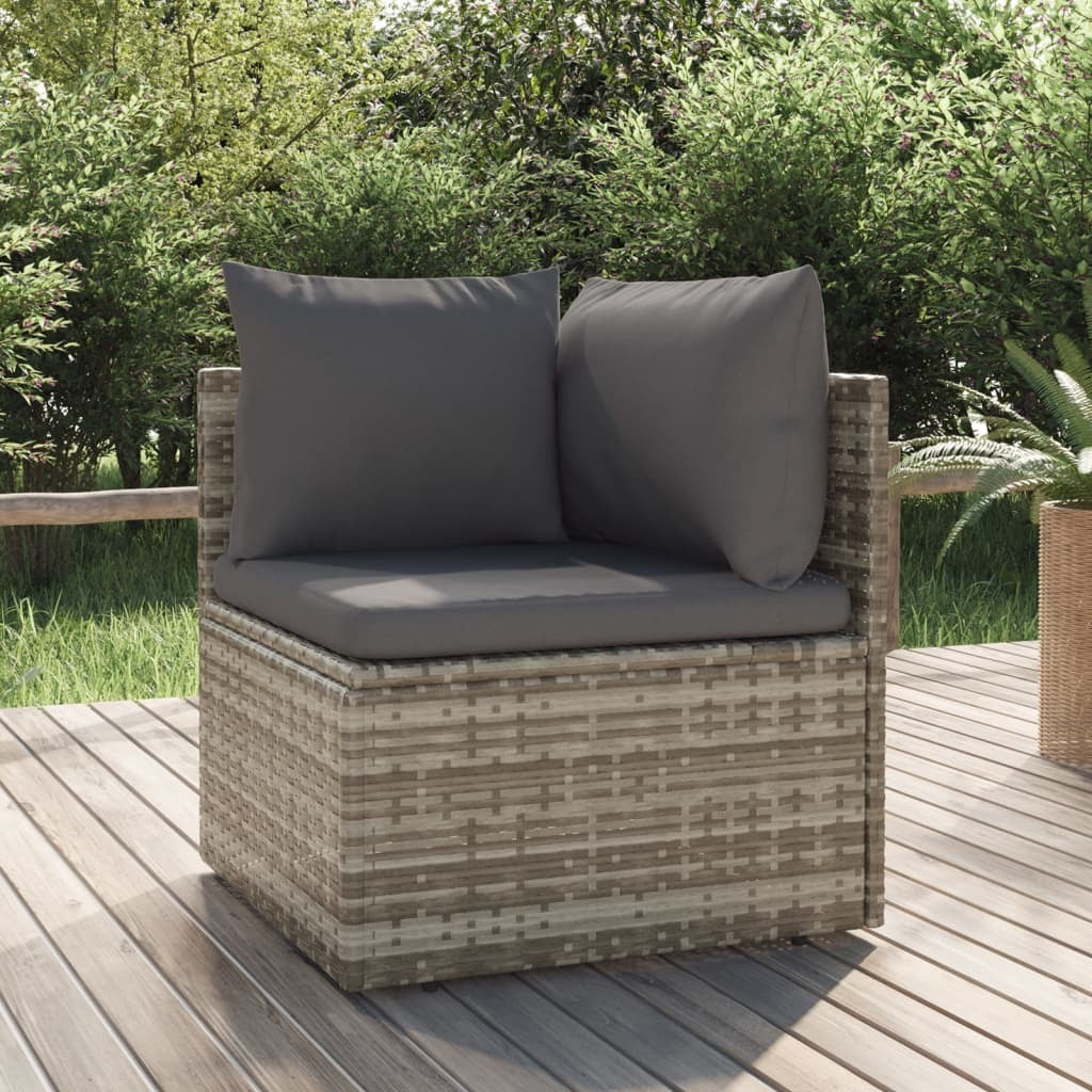 Patio Corner Sofa with Cushion Gray 22.4"x22.4"x22" Poly Rattan