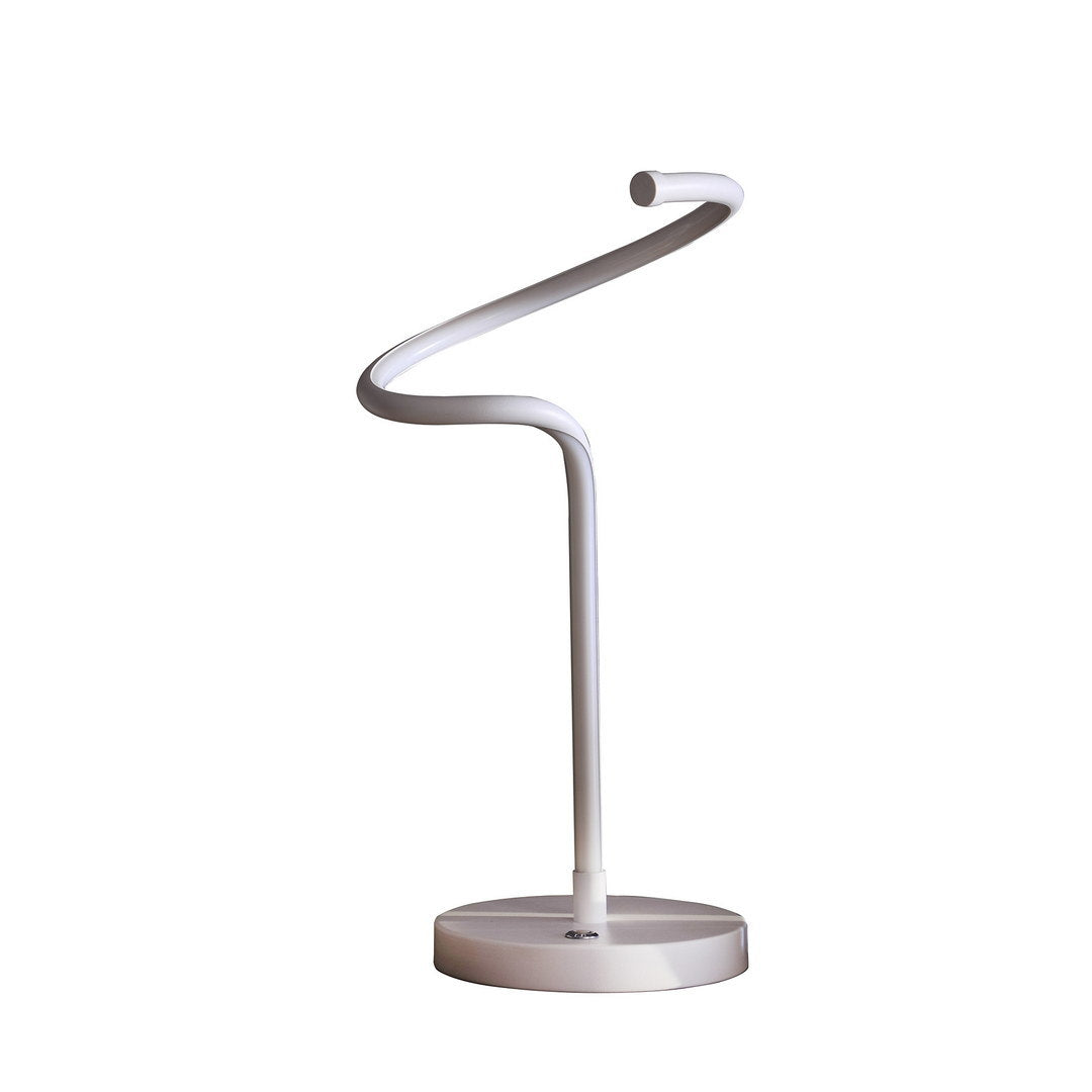 19-Inch LED Matte White Curvilinear S-Curve Spiral Tube LED Table Lamp