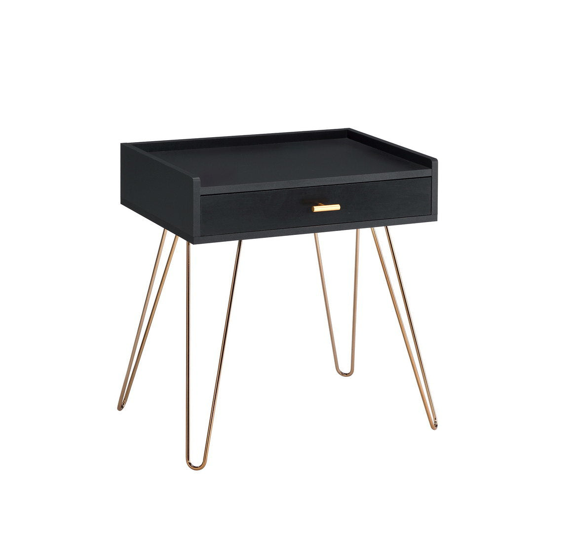 23.5" Black Allen Mid-Century Accent Table w/ Copper Hairpin Legs