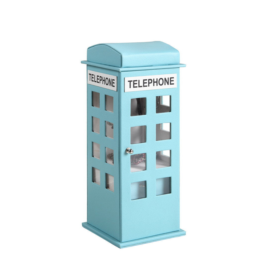 11.5" Tall Leather Jewelry Box, British Telephone Design, Pastel Blue