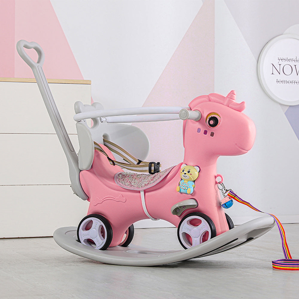 Rocking Horse for Toddlers , Balance Bike Ride On Toys with Push Handle, Backrest and Balance Board for Baby Girl and Boy, Unicorn Kids Riding Birthda