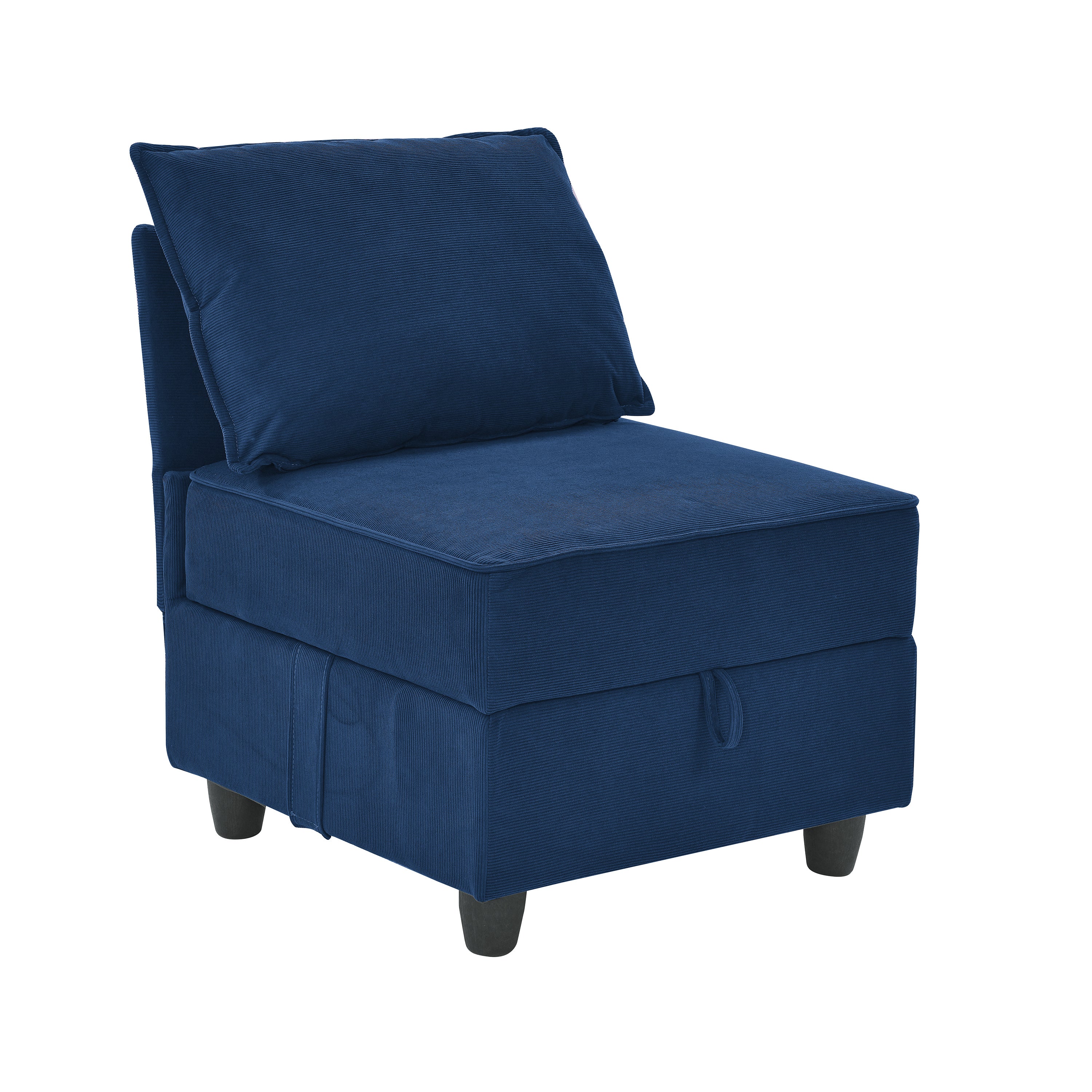 Single Seat of Module Sofa without Armrest, Navy Blue Corduroy Velvet