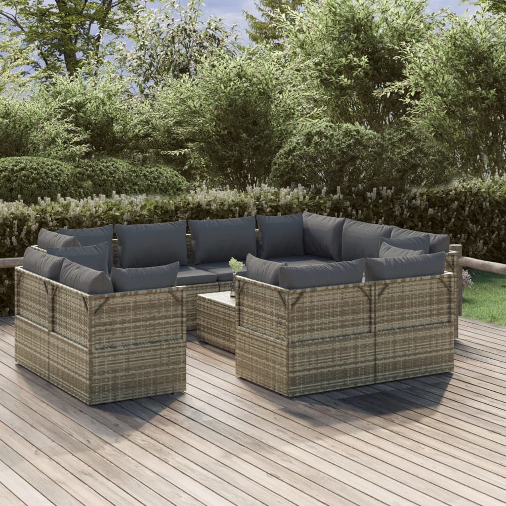 12 Piece Patio Lounge Set with Cushions Gray Poly Rattan