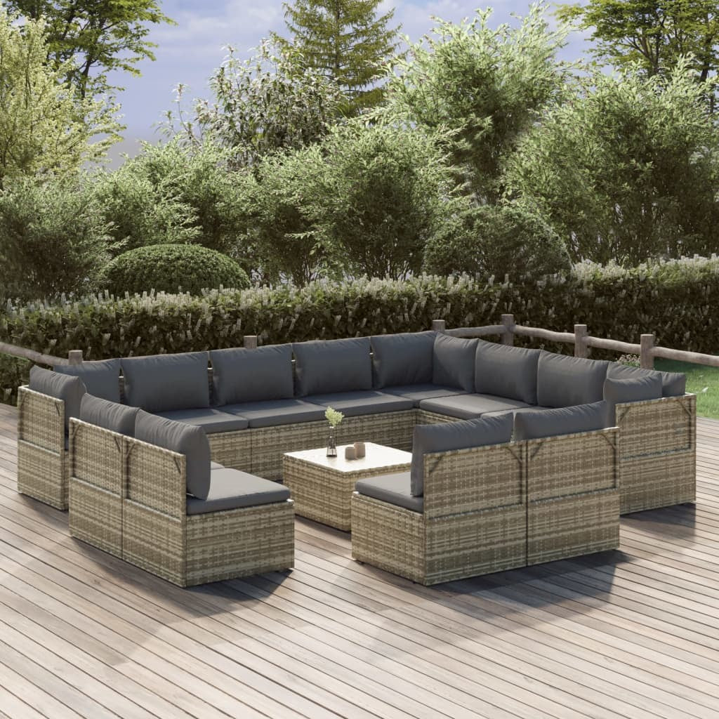 13 Piece Patio Lounge Set with Cushions Gray Poly Rattan