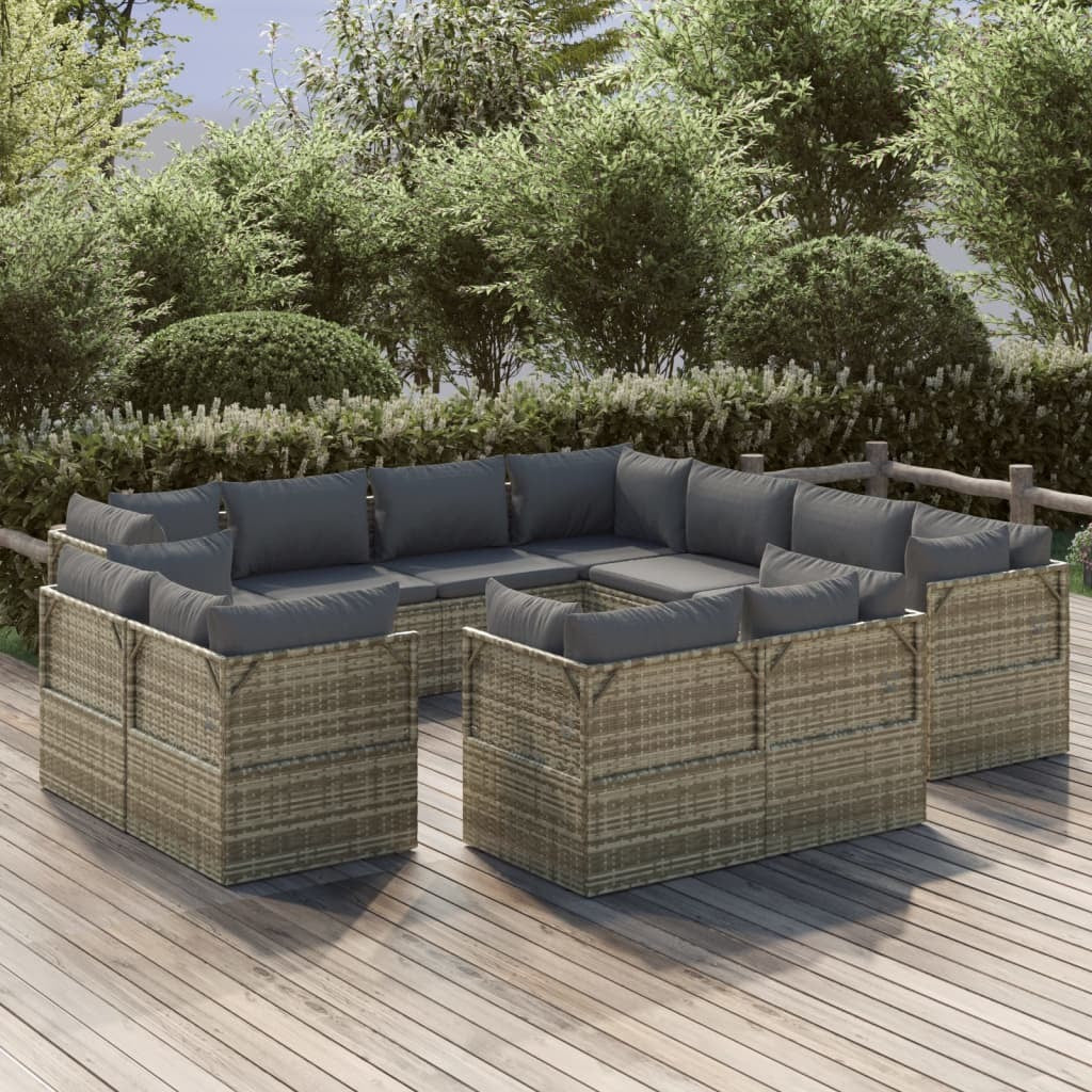 11 Piece Patio Lounge Set with Cushions Gray Poly Rattan