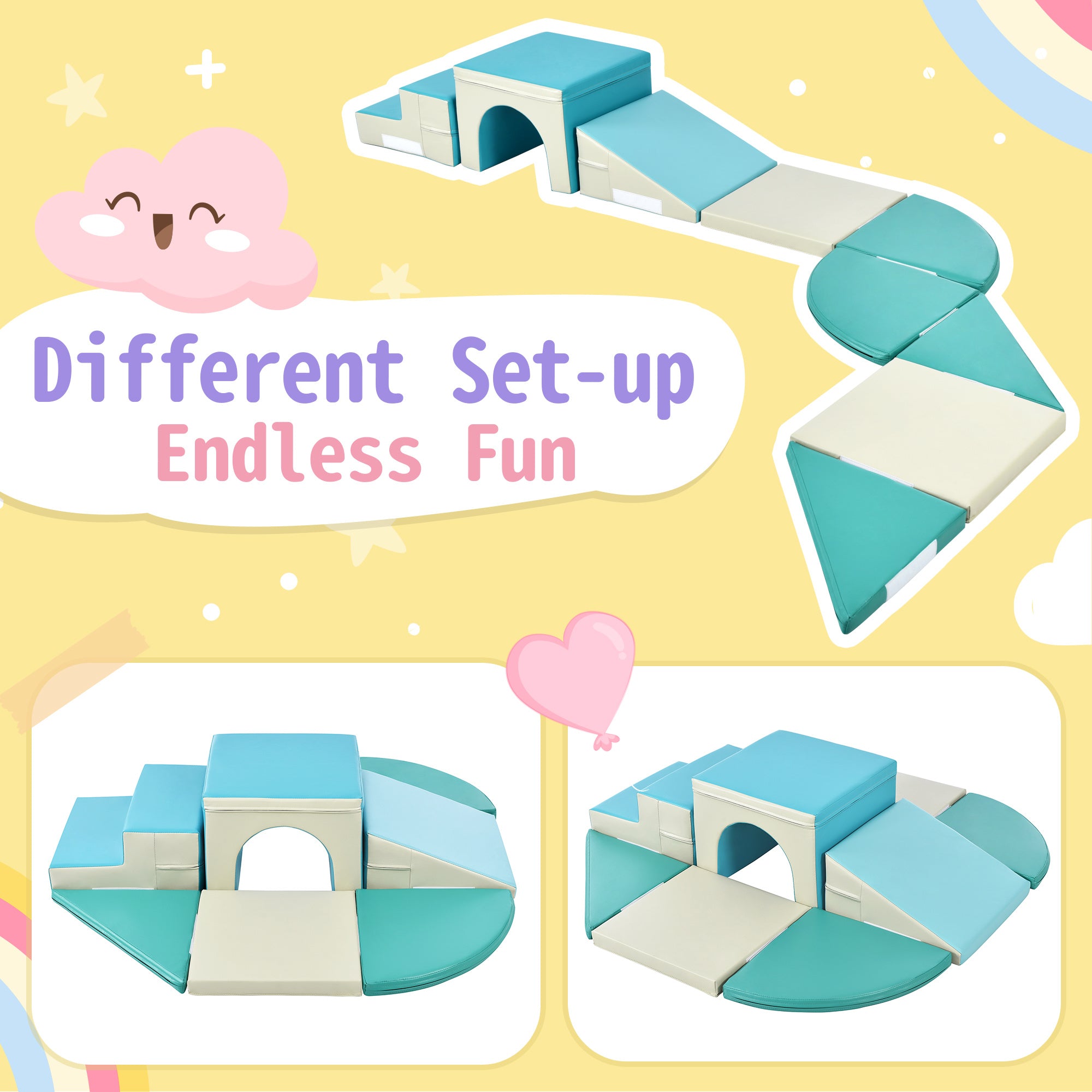 Soft Climb and Crawl Foam Playset 9 in 1 , Safe Soft Foam Nugget Block for Infants, Preschools, Toddlers, Kids Crawling and Climbing Indoor Active Pla