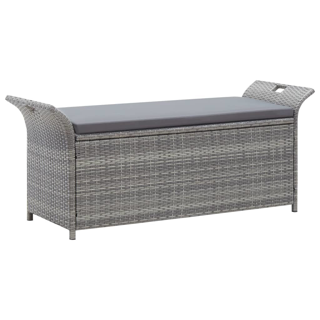 Storage Bench with Cushion Gray 54.3" Poly Rattan