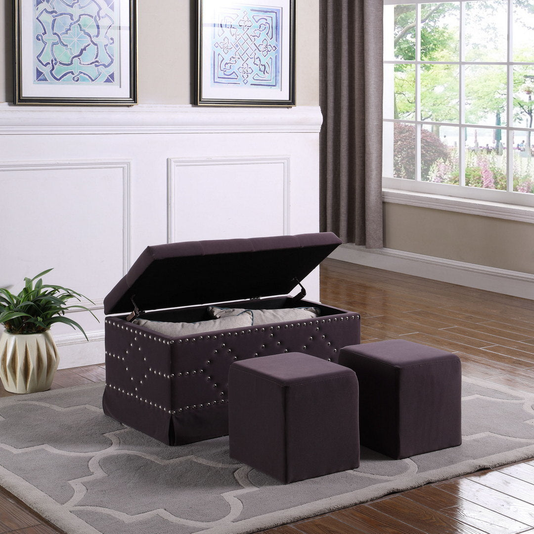 18" Tall Upholstered Storage Bench with Two additional seating, Gray