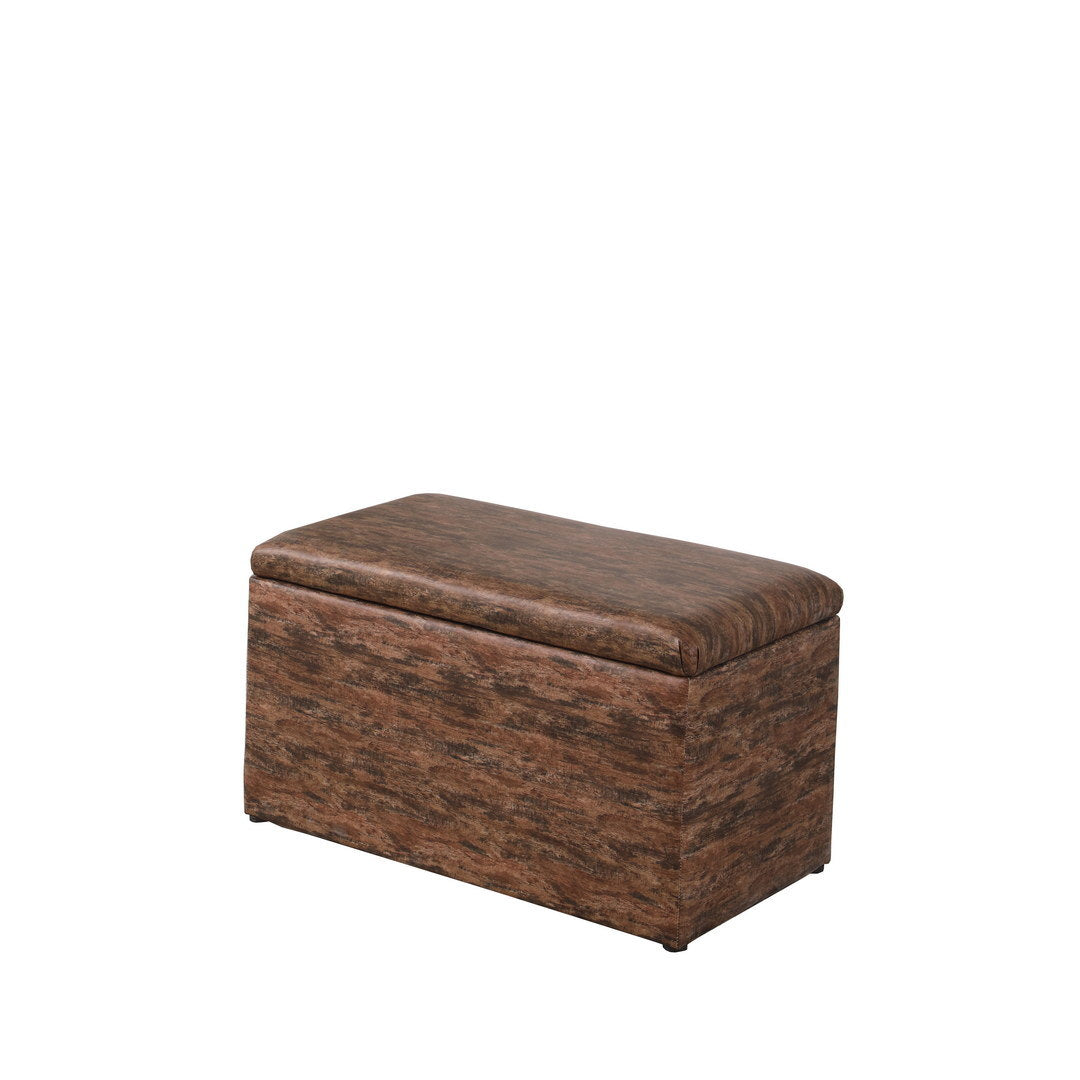 18" Tall Leatherette Storage Ottoman with Seat and Tray, Brown Marble Pattern