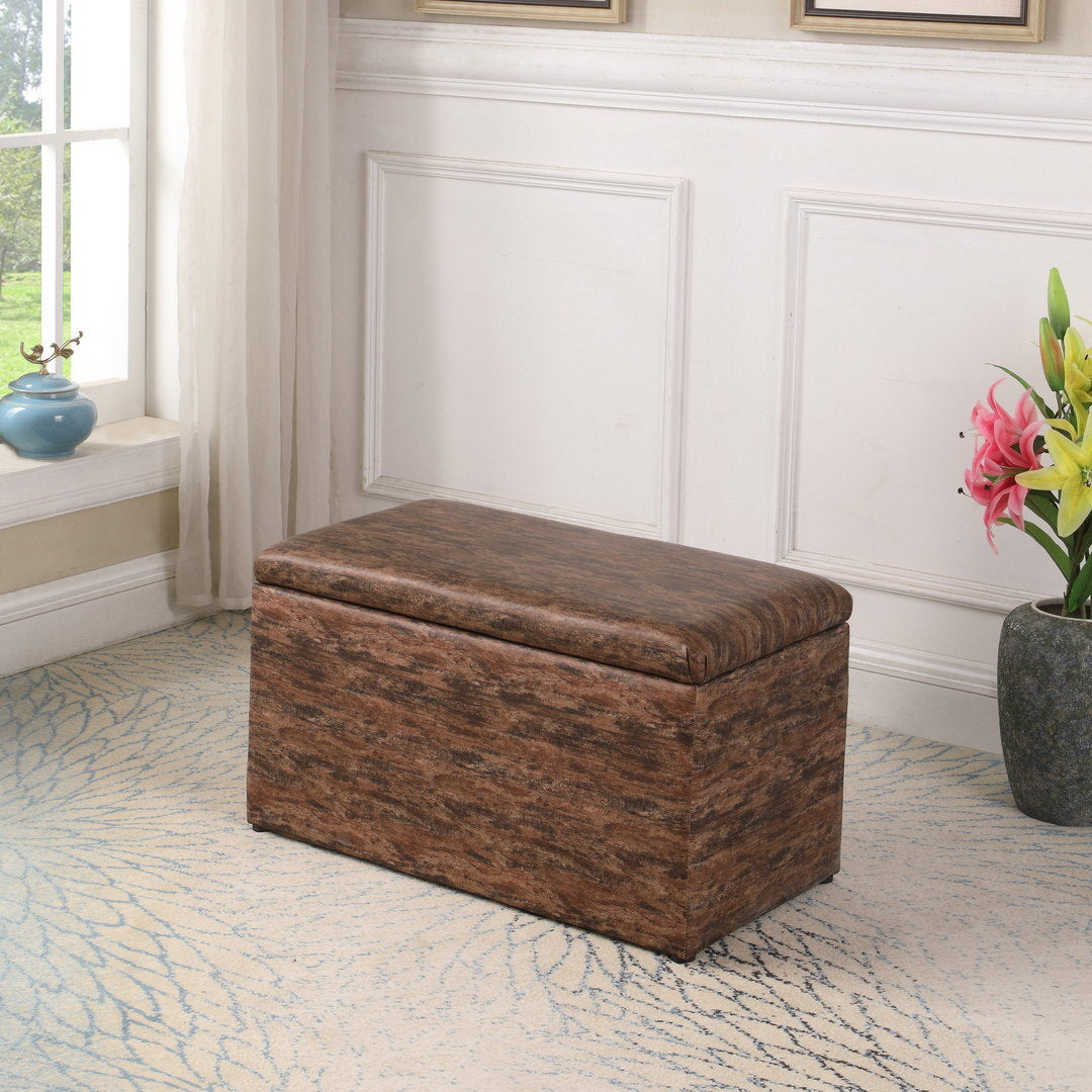 18" Tall Leatherette Storage Ottoman with Seat and Tray, Brown Marble Pattern