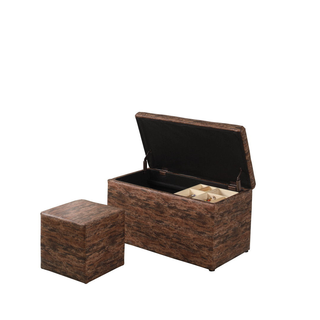 18" Tall Leatherette Storage Ottoman with Seat and Tray, Brown Marble Pattern