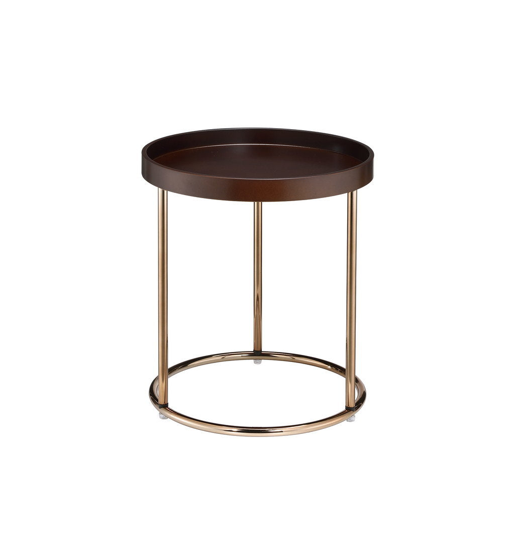 21.75" Espresso Edie Mid-Century Lipped Edge Side Table w/ Copper Legs