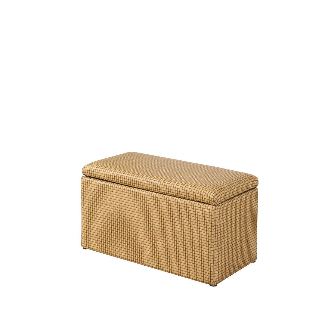 18" Tall Leatherette Storage Ottoman with Seat and Tray, Yellow Marble Pattern