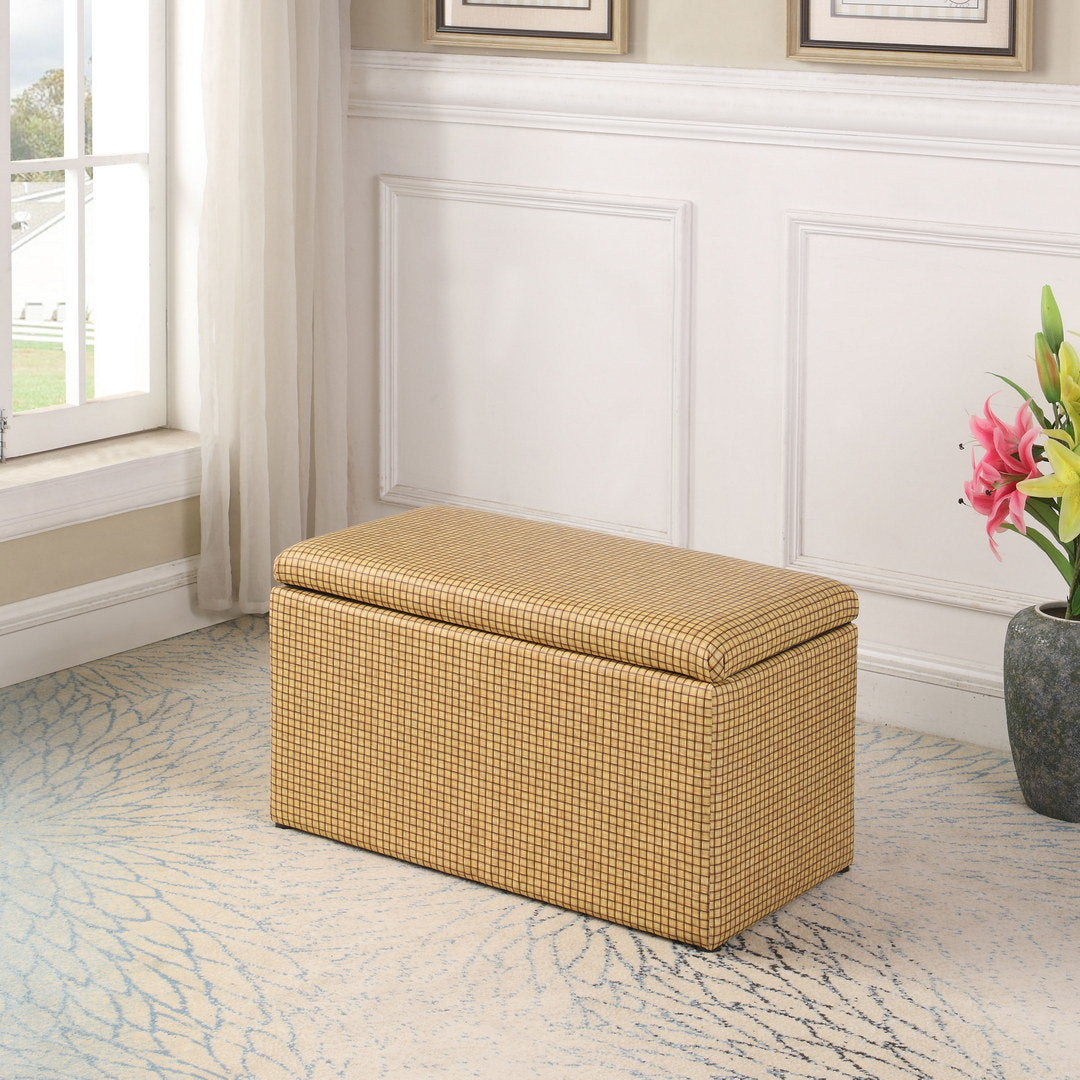 18" Tall Leatherette Storage Ottoman with Seat and Tray, Yellow Marble Pattern