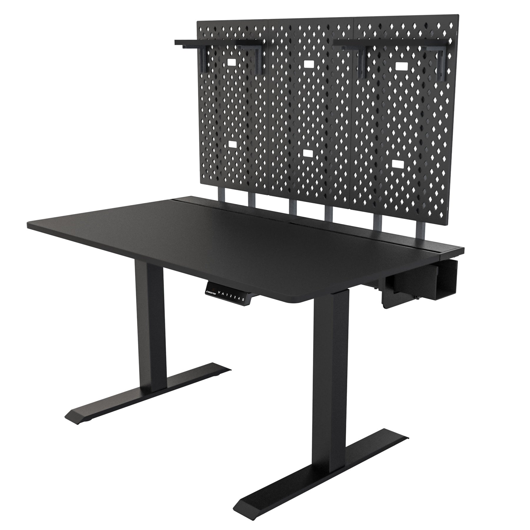 DEZCTOP Electric Height Adjustable Desk, Bifrost Elite 120 47W x 28D Gaming PC Computer Desk with 3PCS Pegboard and 2PCS Shelves, Large Workstation for Gamers, Built-in Cable Management