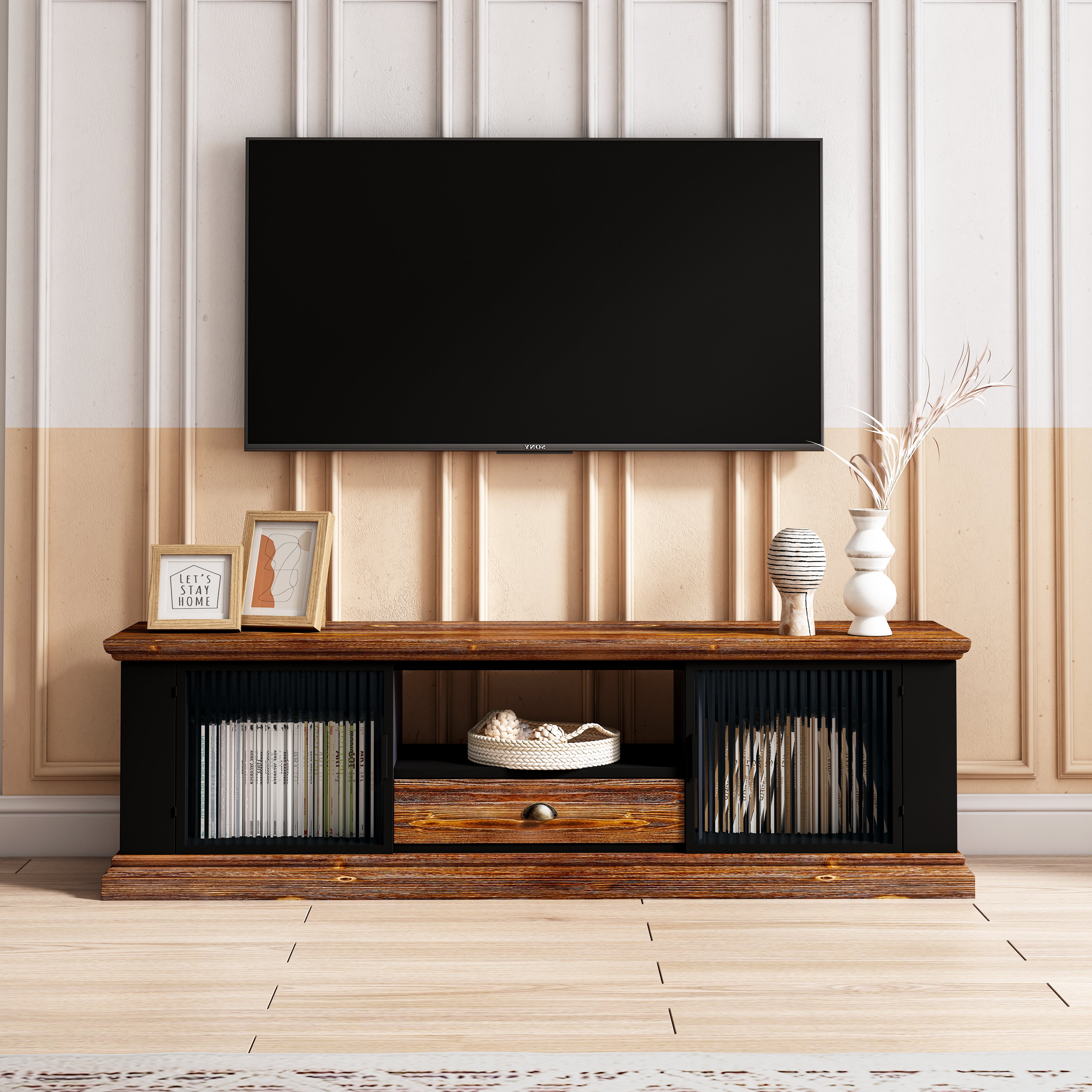 Modern Design TV stand with 2 Storage Cabinets and Drawer,TV Console Table Media Cabinet,for Living Room Bedroom