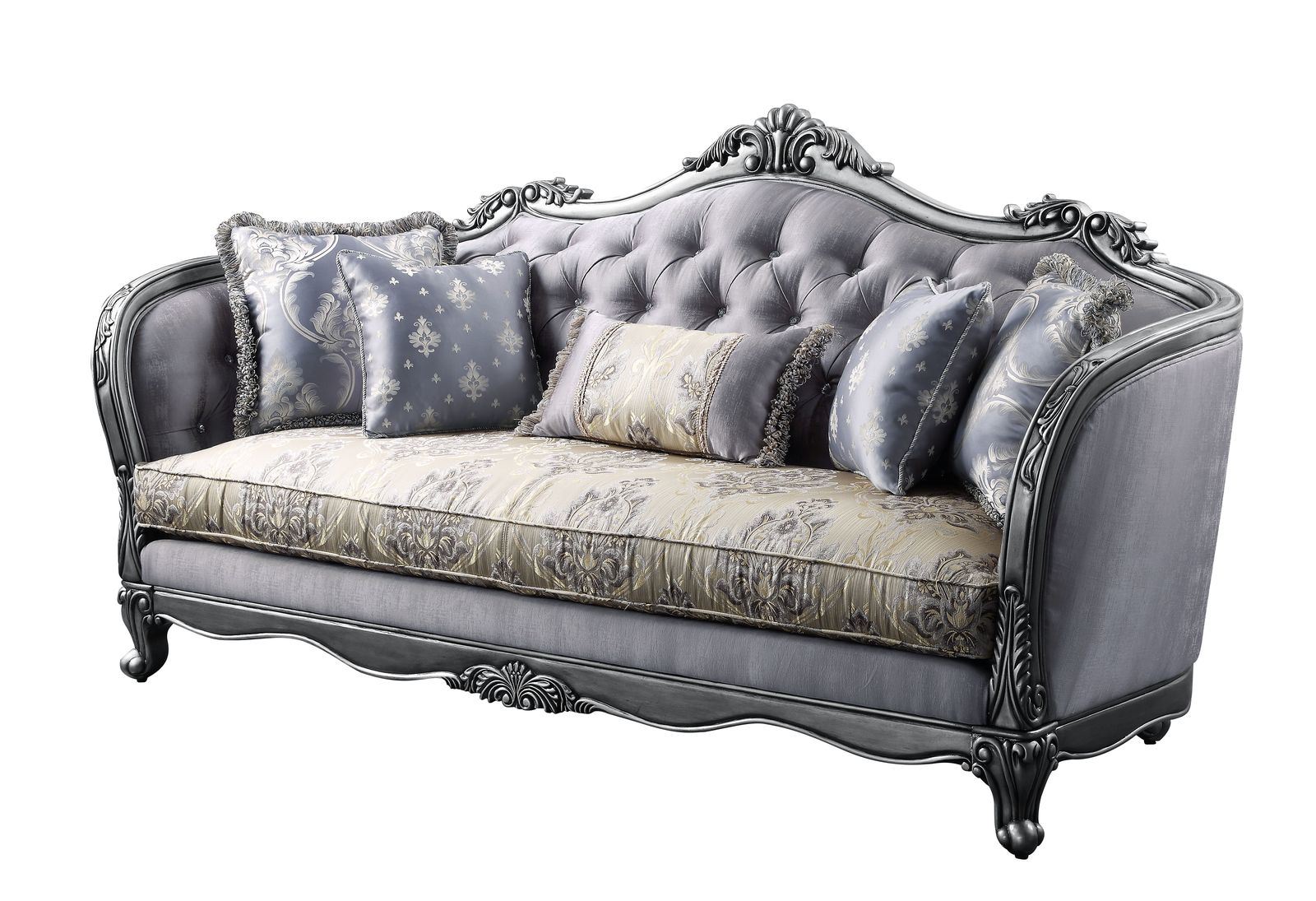 ACME Ariadne Sofa w/5 Pillows, Fabric & Platinum 55345