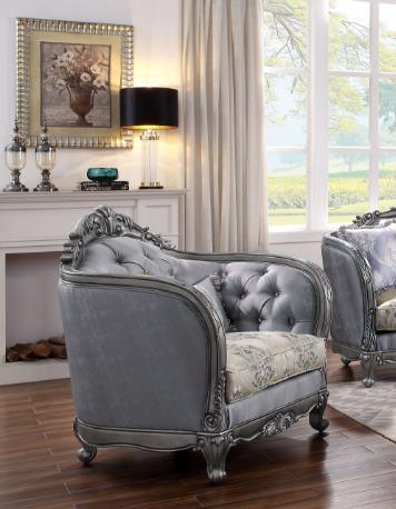 ACME Ariadne Chair w/1 Pillow, Fabric & Platinum 55347