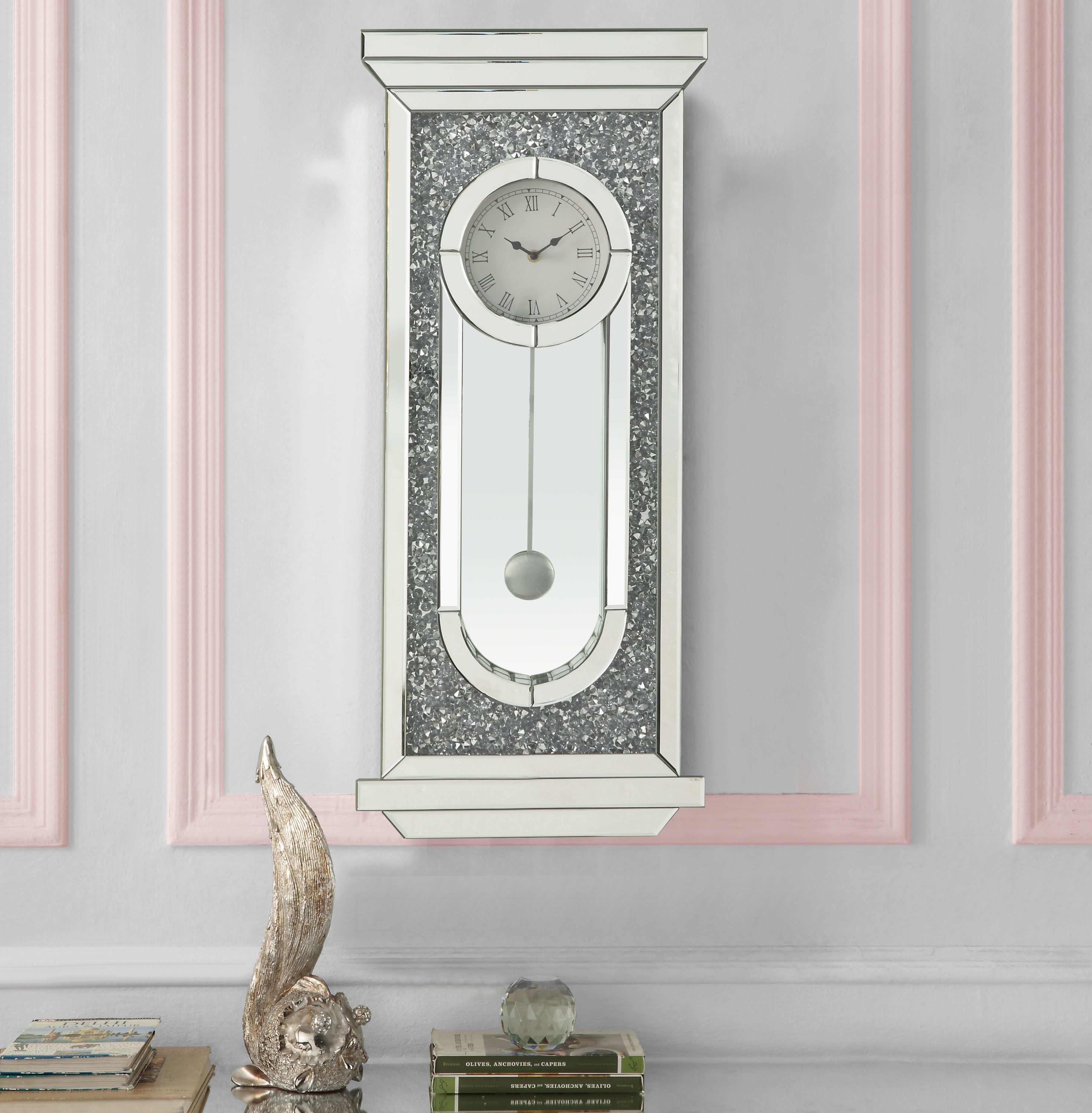 ACME Noralie WALL CLOCK Mirrored & Faux Diamonds AC00422