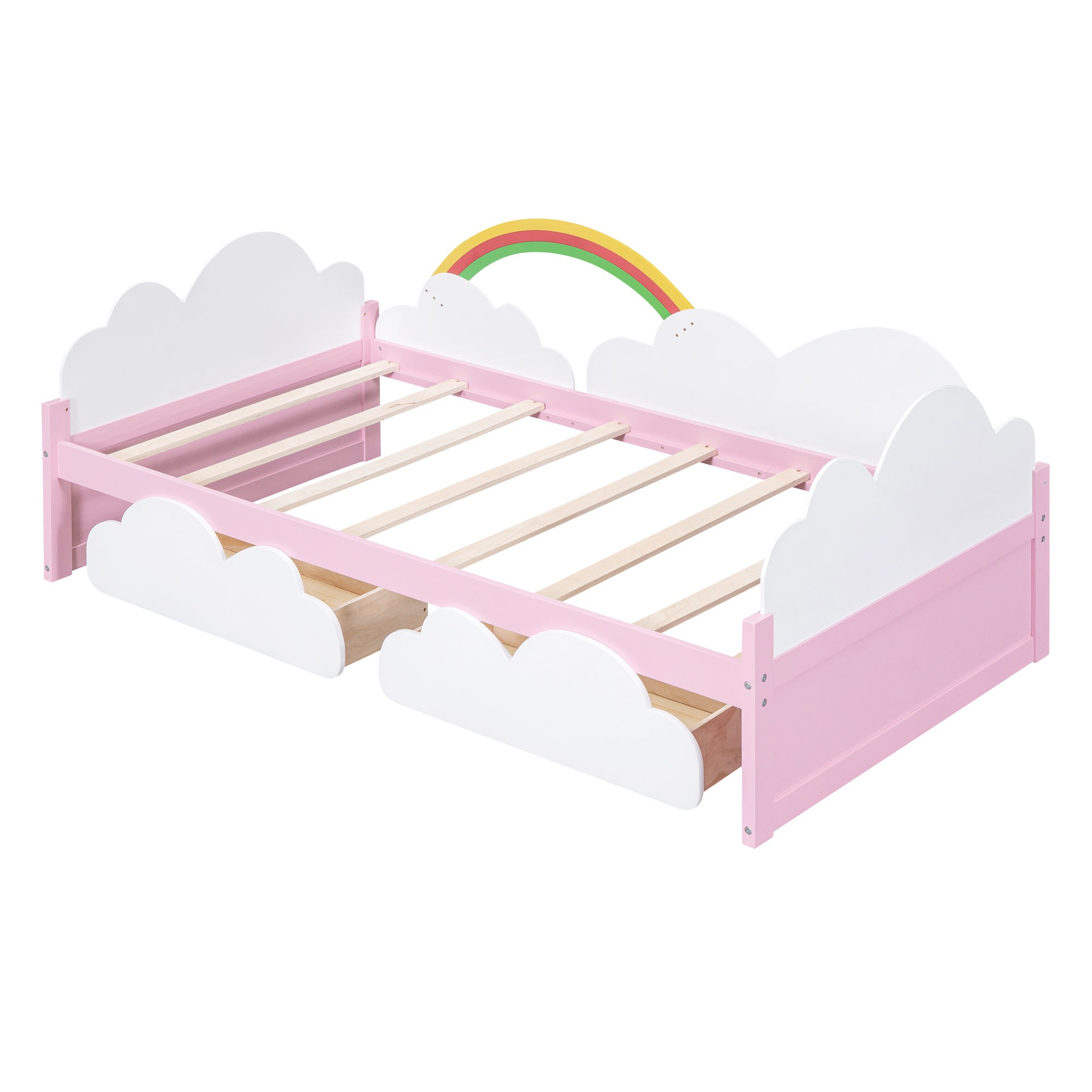 Twin Size Bed with Clouds and Rainbow Decor