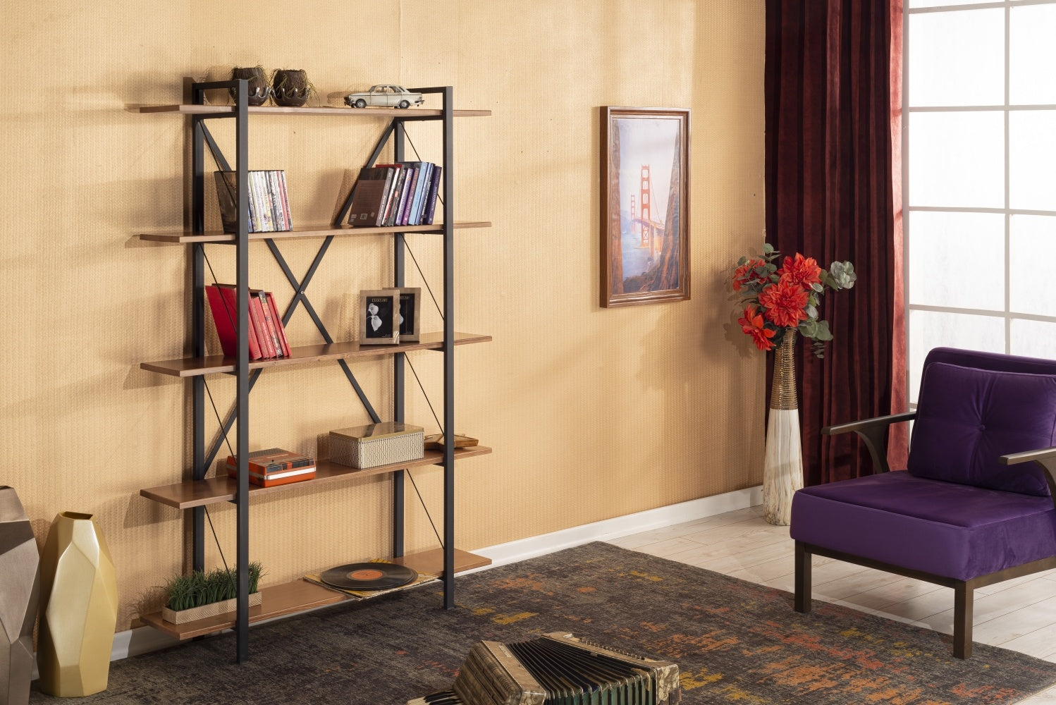 Lissandra 5 Tier Solid Wood Bookcase